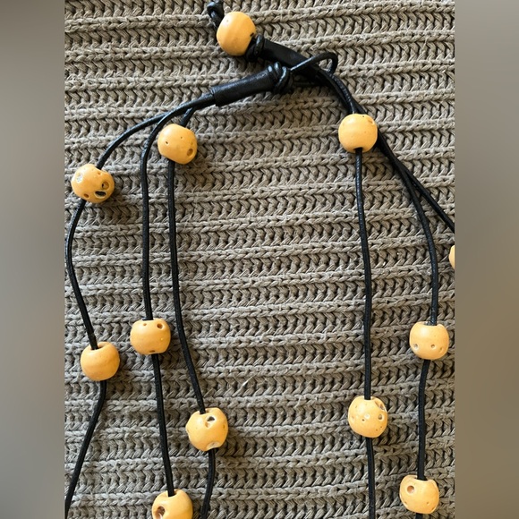 Necklace-one-of-a-kind, leather and lava beads - Picture 4 of 4